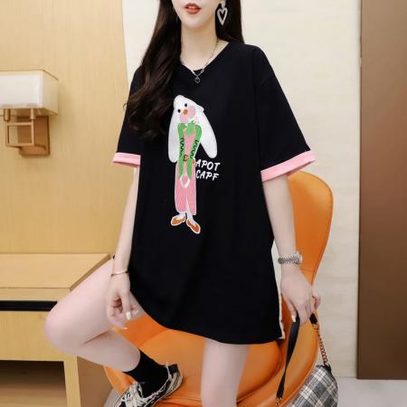 BY11861# 夏季纯棉大码刺绣拼色短袖T恤女 服裝批發女裝批發服飾貨源