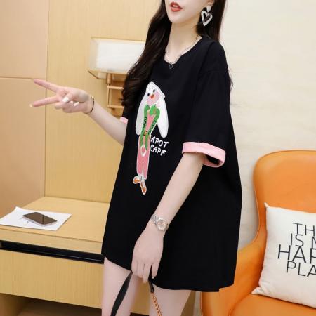 BY11861# 夏季纯棉大码刺绣拼色短袖T恤女 服裝批發女裝批發服飾貨源