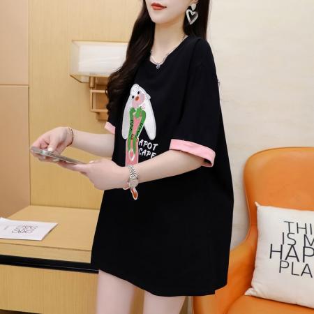 BY11861# 夏季纯棉大码刺绣拼色短袖T恤女 服裝批發女裝批發服飾貨源