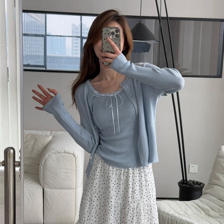 BY11863# momo大姐姐蕾丝针织衫打底衫女显瘦内搭长袖小众设计感毛衣小上衣 服裝批發女裝批發服飾貨源