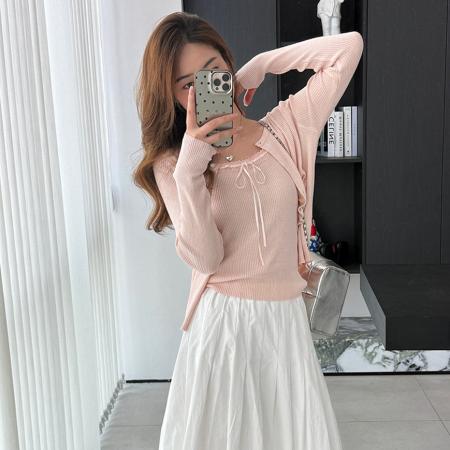 BY11863# momo大姐姐蕾丝针织衫打底衫女显瘦内搭长袖小众设计感毛衣小上衣 服裝批發女裝批發服飾貨源