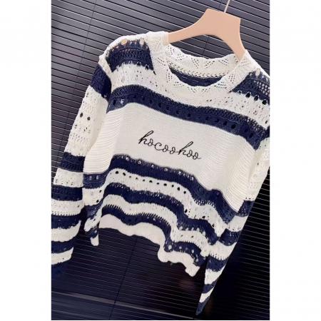 BY11866# 今年流行穿搭夏季新款温柔风森系条纹毛针织衫休闲风长袖上衣 服裝批發女裝批發服飾貨源