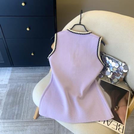 BY11868# 上外穿坎肩上衣叠穿春气质简约轻奢编织撞色单排扣马甲 服裝批發女裝批發服飾貨源