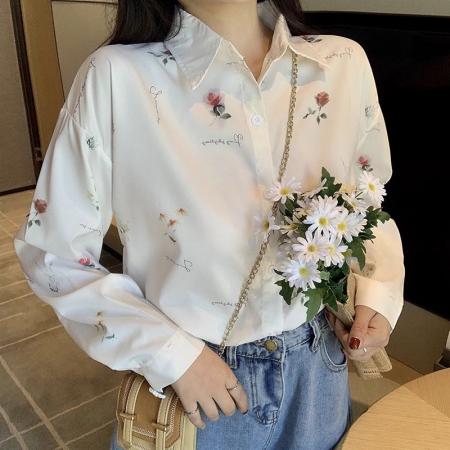 BY11869# 新款女装春秋装女新款气质衬衫碎花上衣女长袖新款可爱小清新 服裝批發女裝批發服飾貨源