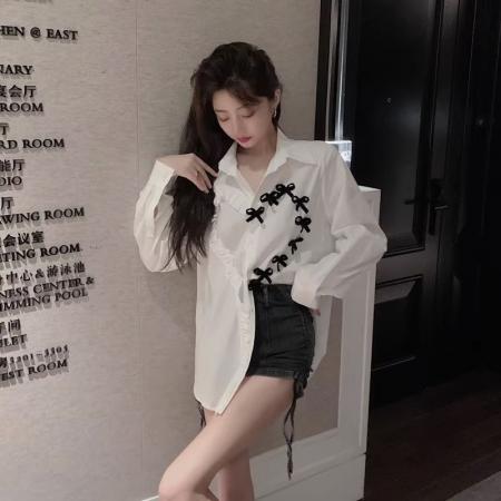 BY11872# 白色长袖衬衫女装春秋季设计感小众衬衣新款法式气质别致上衣 服裝批發女裝批發服飾貨源