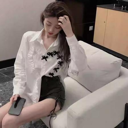 BY11872# 白色长袖衬衫女装春秋季设计感小众衬衣新款法式气质别致上衣 服裝批發女裝批發服飾貨源