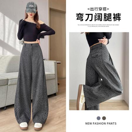 BY11876# 春季新款豹纹弯刀阔腿裤宽松休闲百搭香蕉裤 服裝批發女裝批發服飾貨源