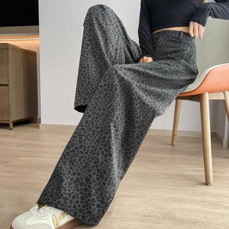 BY11876# 春季新款豹纹弯刀阔腿裤宽松休闲百搭香蕉裤 服裝批發女裝批發服飾貨源