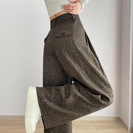 BY11876# 春季新款豹纹弯刀阔腿裤宽松休闲百搭香蕉裤 服裝批發女裝批發服飾貨源