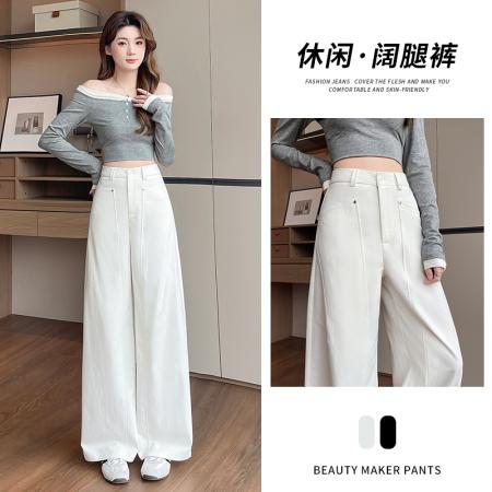 BY11877# 春夏新款宽松休闲阔腿裤天丝亚棉垂感棉麻直筒裤子 服裝批發女裝批發服飾貨源