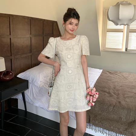 BY11878# 新款法式复古重工亮片刺绣短袖修身时尚连衣裙 服裝批發女裝批發服飾貨源