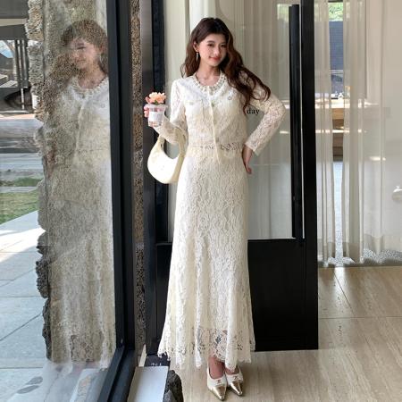 BY11880# 春季法式高级感女人味重工钉珠衬衫长裙套装 服裝批發女裝批發服飾貨源