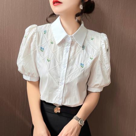 BY11883# 夏季正肩短袖雪纺衬衫女装夏装新款上衣设计感小众女士衬衣 服裝批發女裝批發服飾貨源