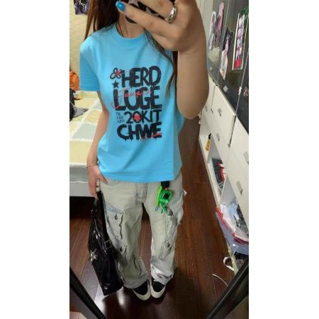 BY11886# 酷辣妹字母时尚T恤春夏新ins潮牌原版百搭通勤常规暗黑街头飒 服裝批發女裝批發服飾貨源