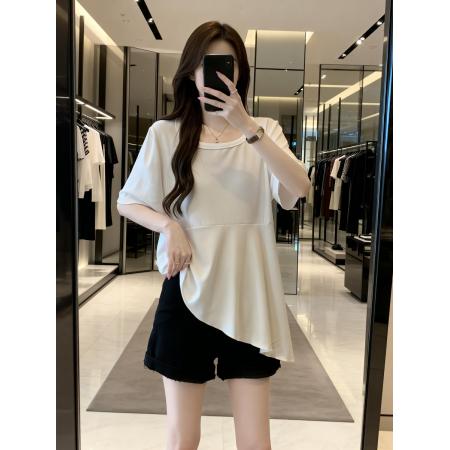 BY11894# 夏季新款个性荷叶边透气针织T恤女大码百搭显瘦休闲上衣 服裝批發女裝批發服飾貨源