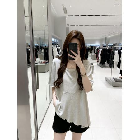 BY11894# 夏季新款个性荷叶边透气针织T恤女大码百搭显瘦休闲上衣 服裝批發女裝批發服飾貨源