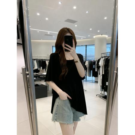 BY11894# 夏季新款个性荷叶边透气针织T恤女大码百搭显瘦休闲上衣 服裝批發女裝批發服飾貨源