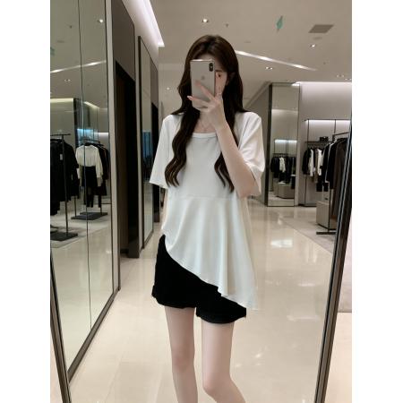 BY11894# 夏季新款个性荷叶边透气针织T恤女大码百搭显瘦休闲上衣 服裝批發女裝批發服飾貨源