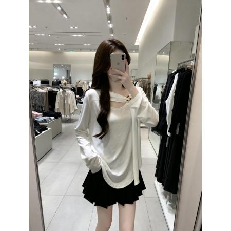 BY11895# 春一粒扣个性百搭休闲透气针织T恤女大码宽松显瘦单上衣 服裝批發女裝批發服飾貨源