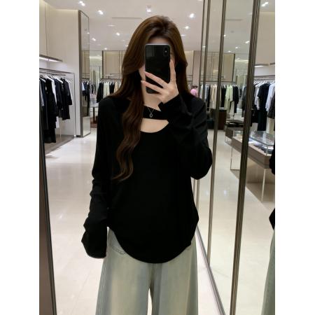 BY11895# 春一粒扣个性百搭休闲透气针织T恤女大码宽松显瘦单上衣 服裝批發女裝批發服飾貨源