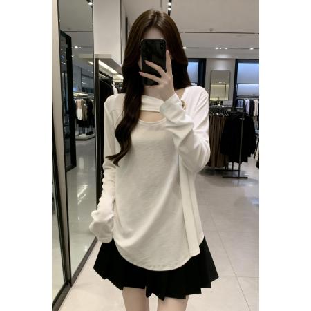 BY11895# 春一粒扣个性百搭休闲透气针织T恤女大码宽松显瘦单上衣 服裝批發女裝批發服飾貨源