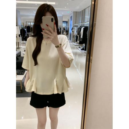 BY11896# 夏季新款圆领荷叶边个性针织T恤女大码休闲透气显瘦上衣 服裝批發女裝批發服飾貨源