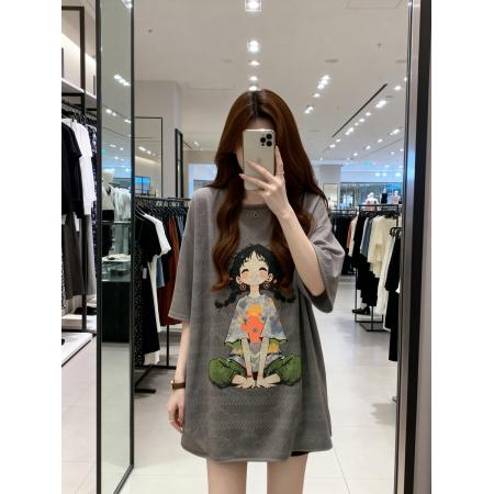 BY11900# 夏季新款圆领透气印花卡通T恤女大码宽松百搭休闲上衣 服裝批發女裝批發服飾貨源