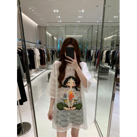 BY11900# 夏季新款圆领透气印花卡通T恤女大码宽松百搭休闲上衣 服裝批發女裝批發服飾貨源