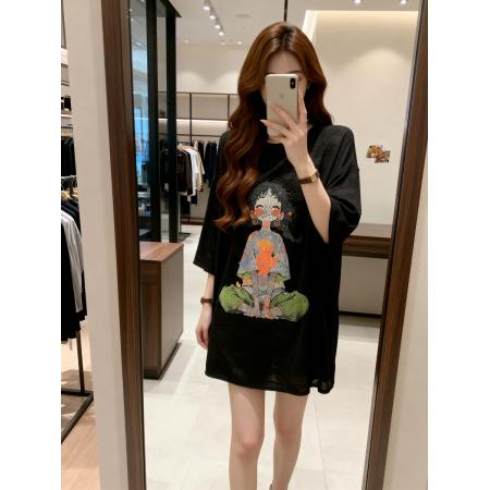 BY11900# 夏季新款圆领透气印花卡通T恤女大码宽松百搭休闲上衣 服裝批發女裝批發服飾貨源