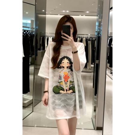 BY11900# 夏季新款圆领透气印花卡通T恤女大码宽松百搭休闲上衣 服裝批發女裝批發服飾貨源