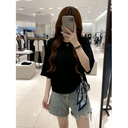 BY11902# 夏季新款圆领设计丝带百搭针织T恤女大码宽松休闲单上衣 服裝批發女裝批發服飾貨源