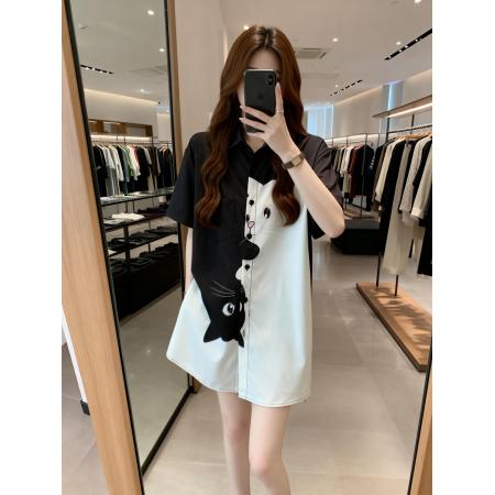 BY11903# 夏季新款卡通立体猫咪印花百搭衬衣女大码宽松休闲上衣 服裝批發女裝批發服飾貨源