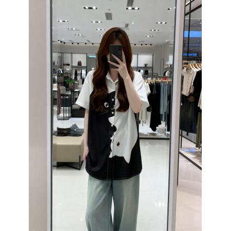 BY11903# 夏季新款卡通立体猫咪印花百搭衬衣女大码宽松休闲上衣 服裝批發女裝批發服飾貨源