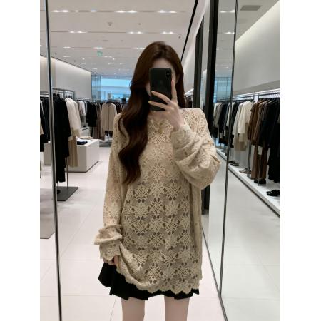 BY11907# 春季新款花边领时尚百搭长袖蕾丝衫女大码宽松休闲上衣 服裝批發女裝批發服飾貨源