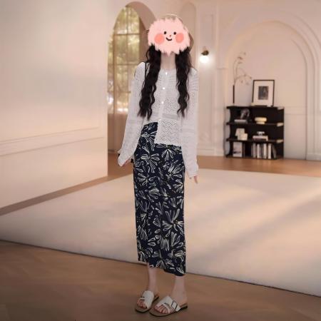 BY11915# 洋气衣服女春夏薄款镂空防晒长袖针织开衫百搭半身裙气质套装 服裝批發女裝批發服飾貨源