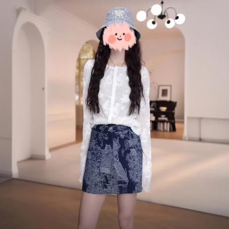 BY11916# 春夏纯色提花长袖开衫防晒罩衫百搭短裙裤气质套装洋气衣服女 服裝批發女裝批發服飾貨源