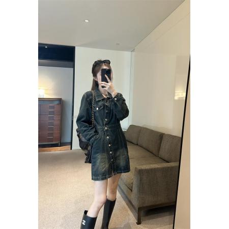 BY11917# 不规则设计感牛仔裙子女法式复古收腰显瘦连衣裙 服裝批發女裝批發服飾貨源