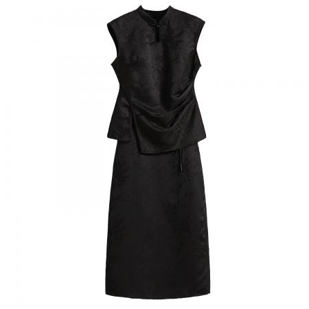 BY11920# 大码女装夏季新中式国风套装修身盘扣衬衫上衣高腰半身裙 服裝批發女裝批發服飾貨源