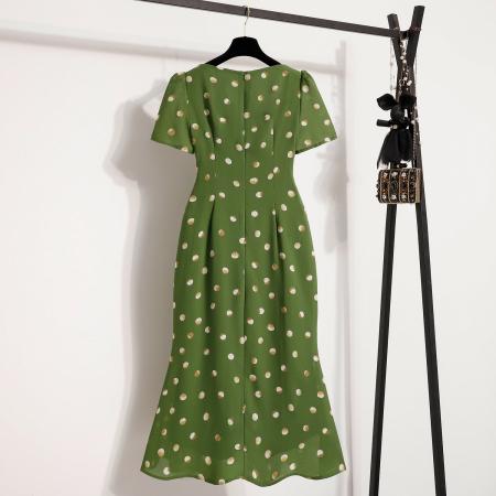 BY11921# 大码女装夏季新款绿色印花显瘦遮肉碎花裙连衣裙 服裝批發女裝批發服飾貨源