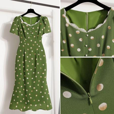 BY11921# 大码女装夏季新款绿色印花显瘦遮肉碎花裙连衣裙 服裝批發女裝批發服飾貨源