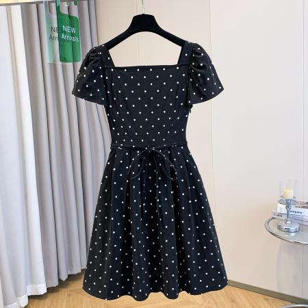 BY11923# 大码女装夏季新款气质修身显瘦百搭波点印花连衣裙 服裝批發女裝批發服飾貨源