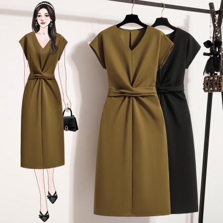 BY11924# 大码女装夏季新款气质连衣裙胖mm显瘦遮肉收腰长裙 服裝批發女裝批發服飾貨源