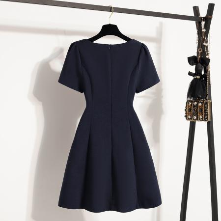 BY11925# 大码女装微胖妹夏季新款法式蝴蝶结收腰显瘦方领连衣裙 服裝批發女裝批發服飾貨源