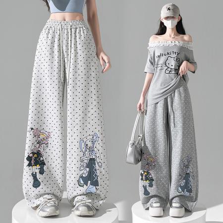 BY11926# 甜美波点二次元少女卡通卫裤女新款慵懒宽松直筒阔腿休闲裤子 服裝批發女裝批發服飾貨源