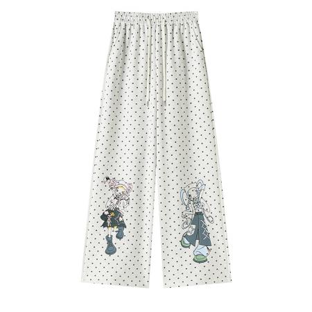 BY11926# 甜美波点二次元少女卡通卫裤女新款慵懒宽松直筒阔腿休闲裤子 服裝批發女裝批發服飾貨源