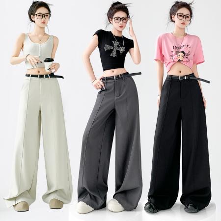 BY11928# 高级感西装裤女夏季薄款高腰显瘦宽松休闲直筒垂感拖地阔腿裤 服裝批發女裝批發服飾貨源