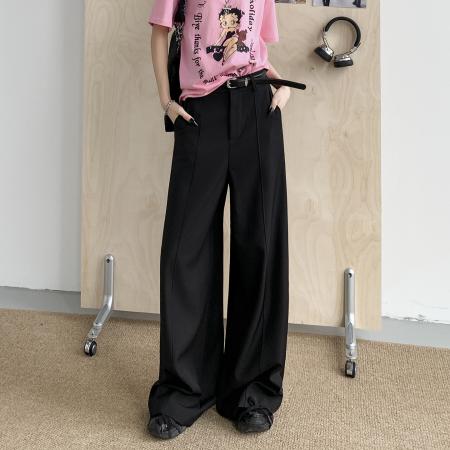 BY11928# 高级感西装裤女夏季薄款高腰显瘦宽松休闲直筒垂感拖地阔腿裤 服裝批發女裝批發服飾貨源