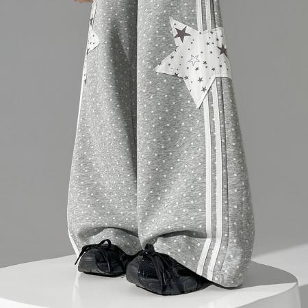 BY11929# 满印波点星星阔腿卫裤女春夏新款高腰宽松直筒裤子显瘦休闲裤 服裝批發女裝批發服飾貨源