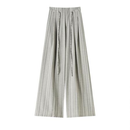 BY11930# 韩系复古条纹阔腿裤女夏季新款设计感绑带百搭老钱风西装裤子 服裝批發女裝批發服飾貨源