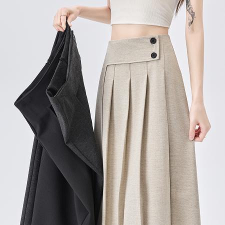 BY11932# 不规则西装百褶半身裙女夏季新款高腰显瘦中长款A字大摆伞裙 服裝批發女裝批發服飾貨源